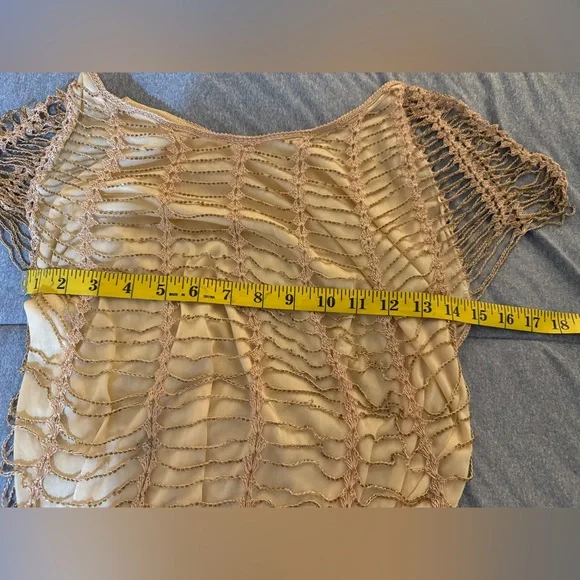 Vintage Gold Mesh Golden Beaded Overlay size L - Picture 10 of 11